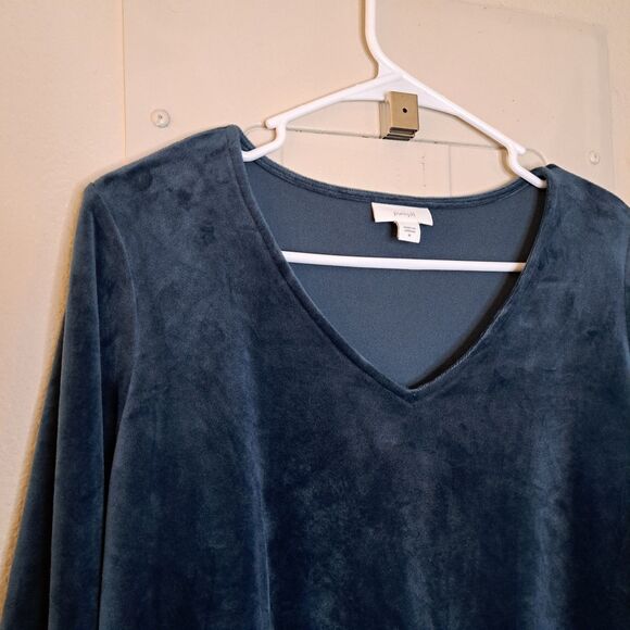 Pure Jill Women Soft Tunic Blue Velour Velvet Pullover V Neck Size M Long Sleeve - Picture 5 of 11
